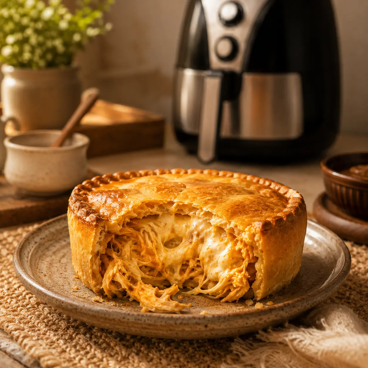 Pastel de pollo cremoso hecho en Air Fryer